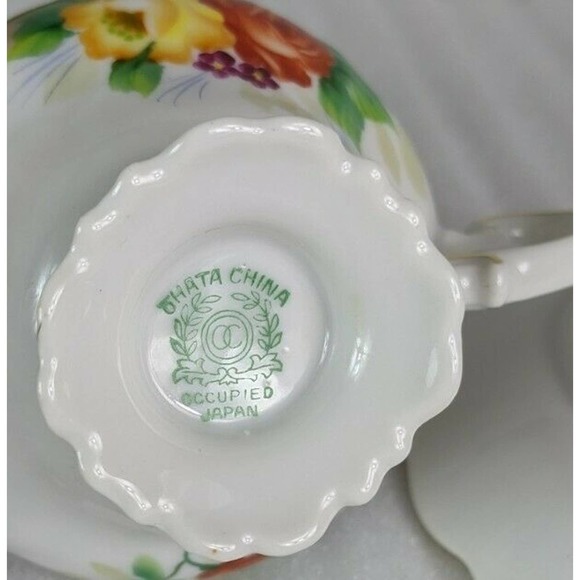 Ohata China Occupied Japan Floral Tea Cup & Saucer Set Red Yellow Gold - Picture 9 of 10